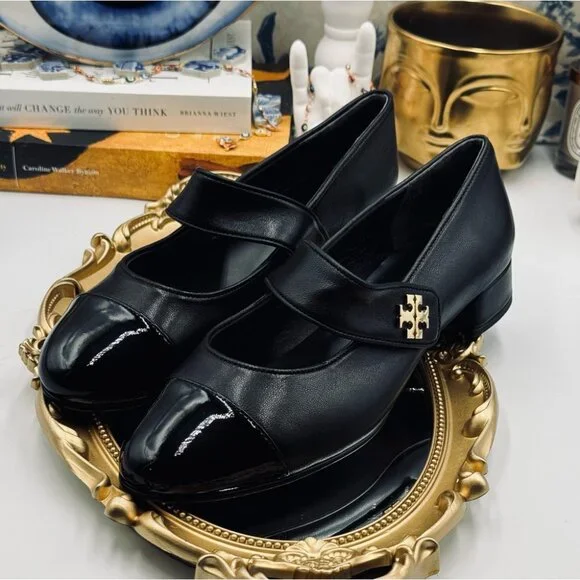 🆕 TORY BURCH 🧿 NWOB Cap-Toe Mary Jane Heeled Ballet Flat, Black, Sz US 7 - Picture 8 of 15